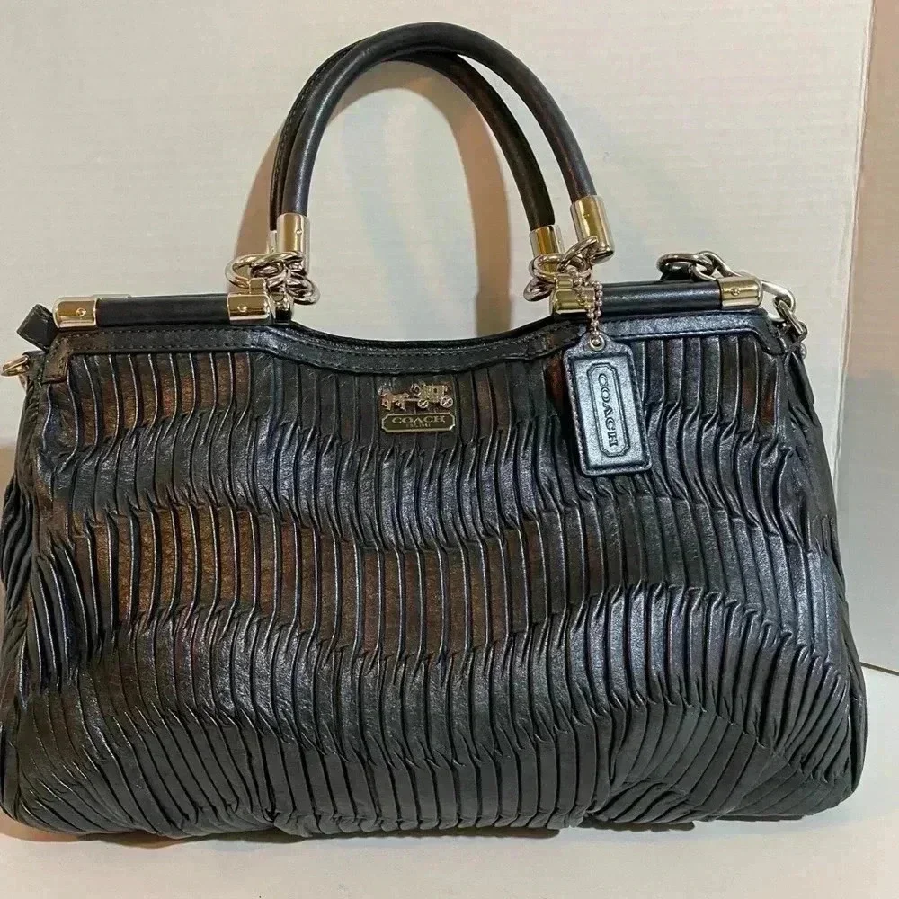 Coach metallic leather Gray Blue satchel bag - Picture 5 of 9